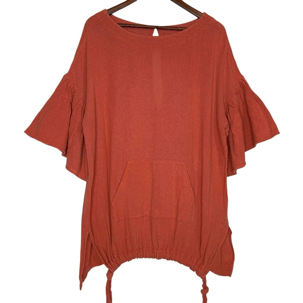 Free People Gauze Mesh Tunic Dress Oversized Cinnamon Orange Top L Boho - Picture 3 of 11